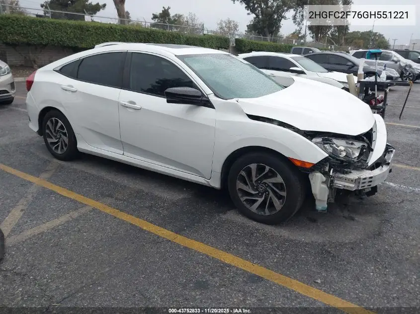 2HGFC2F76GH551221 2016 Honda Civic Ex