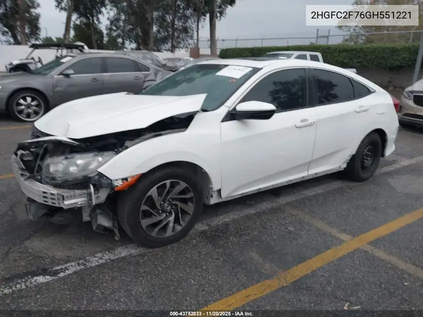 2HGFC2F76GH551221 2016 Honda Civic Ex