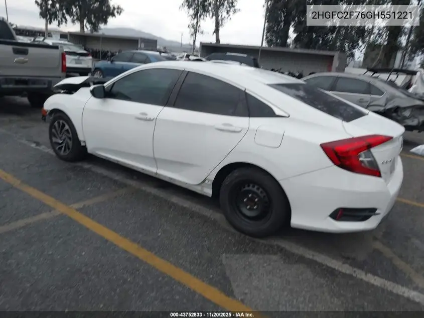 2HGFC2F76GH551221 2016 Honda Civic Ex