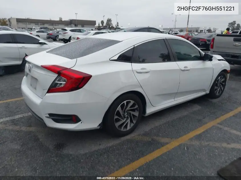2HGFC2F76GH551221 2016 Honda Civic Ex