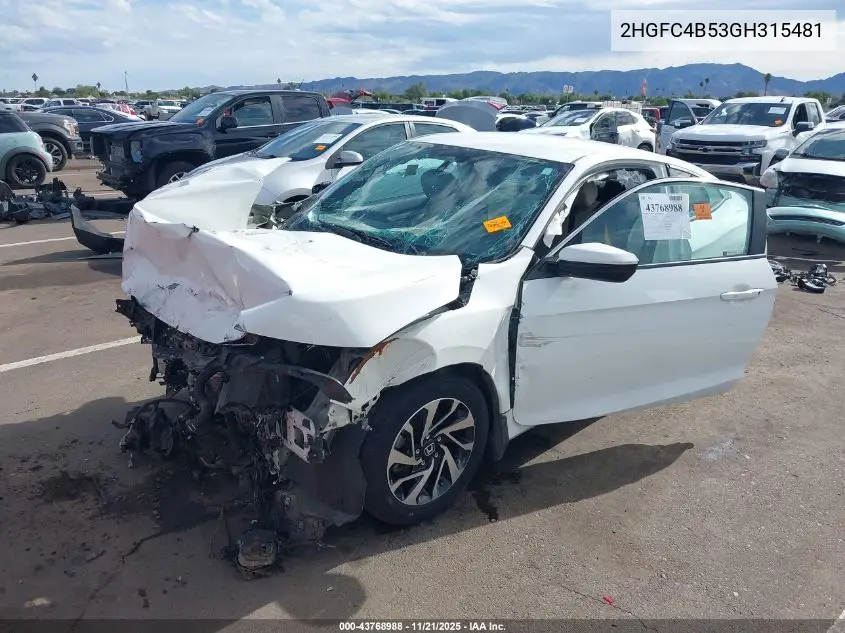 2HGFC4B53GH315481 2016 Honda Civic Lx