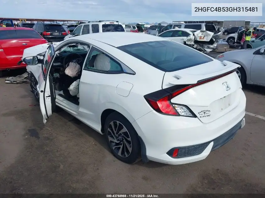 2HGFC4B53GH315481 2016 Honda Civic Lx
