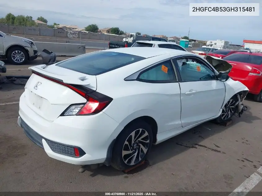 2HGFC4B53GH315481 2016 Honda Civic Lx
