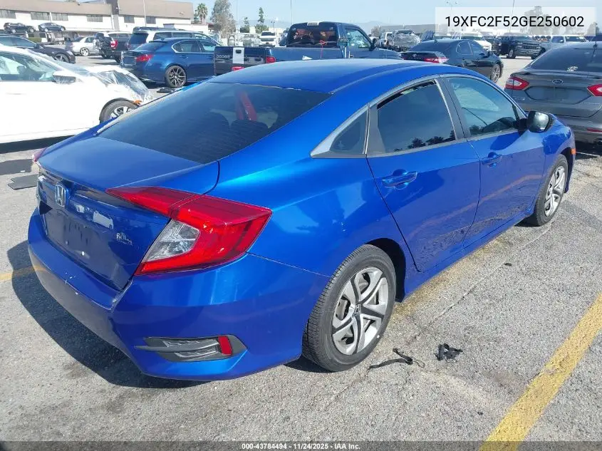 19XFC2F52GE250602 2016 Honda Civic Lx