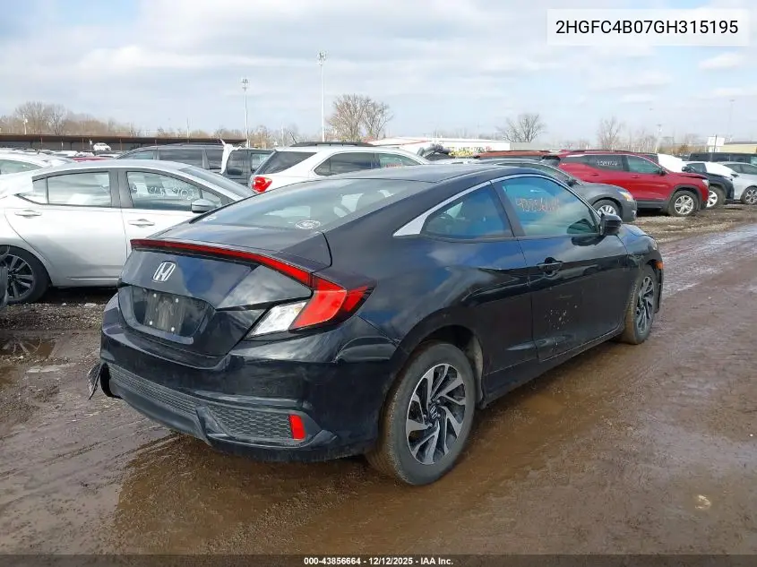 2HGFC4B07GH315195 2016 Honda Civic Lx-P