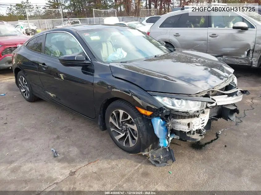 2HGFC4B0XGH315725 2016 Honda Civic Lx-P