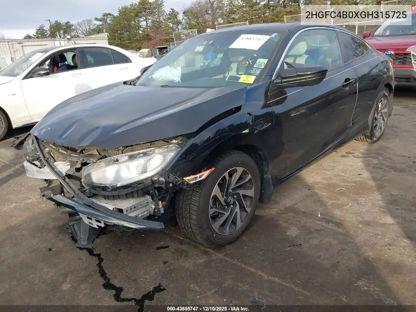 2HGFC4B0XGH315725 2016 Honda Civic Lx-P