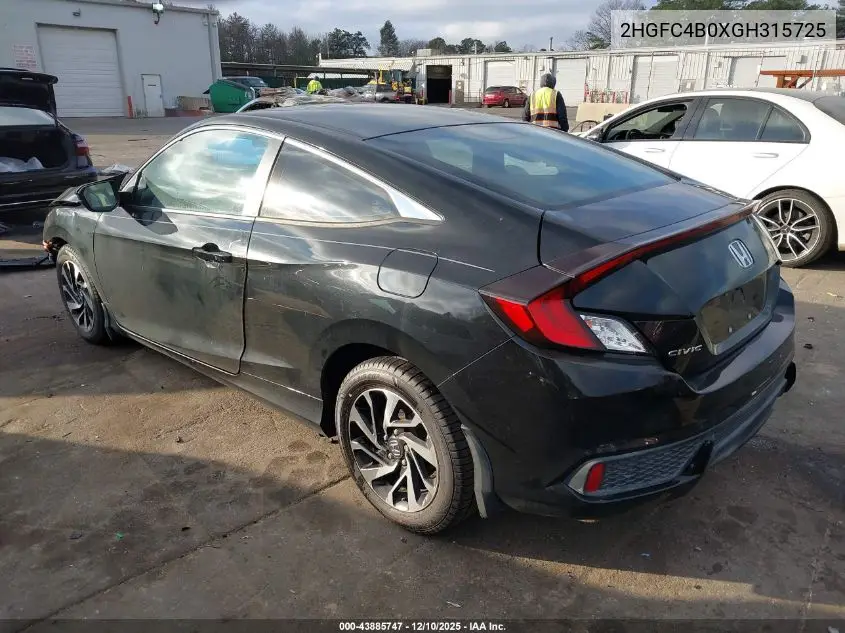 2HGFC4B0XGH315725 2016 Honda Civic Lx-P