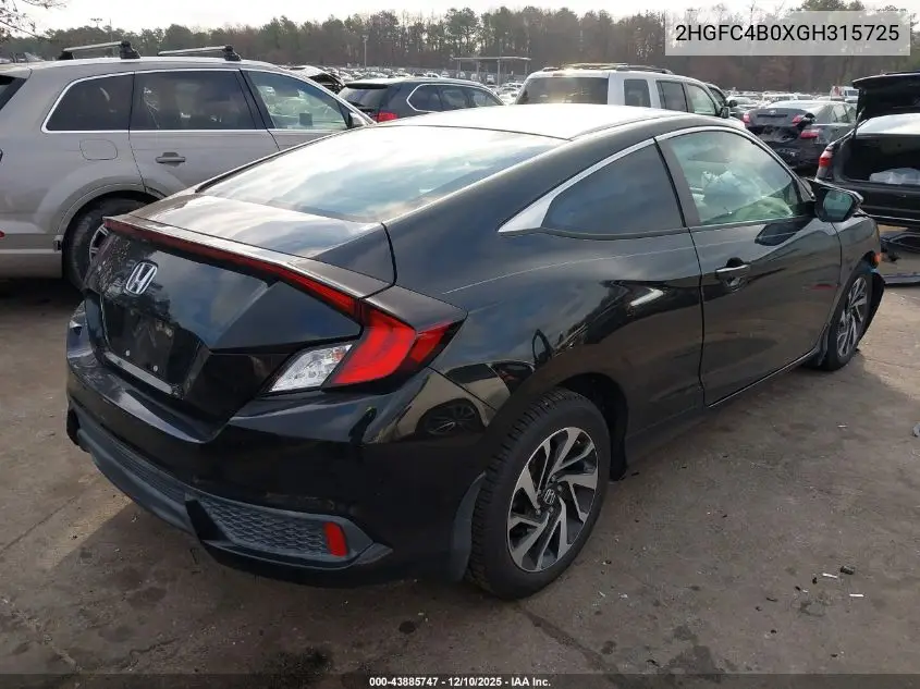 2HGFC4B0XGH315725 2016 Honda Civic Lx-P