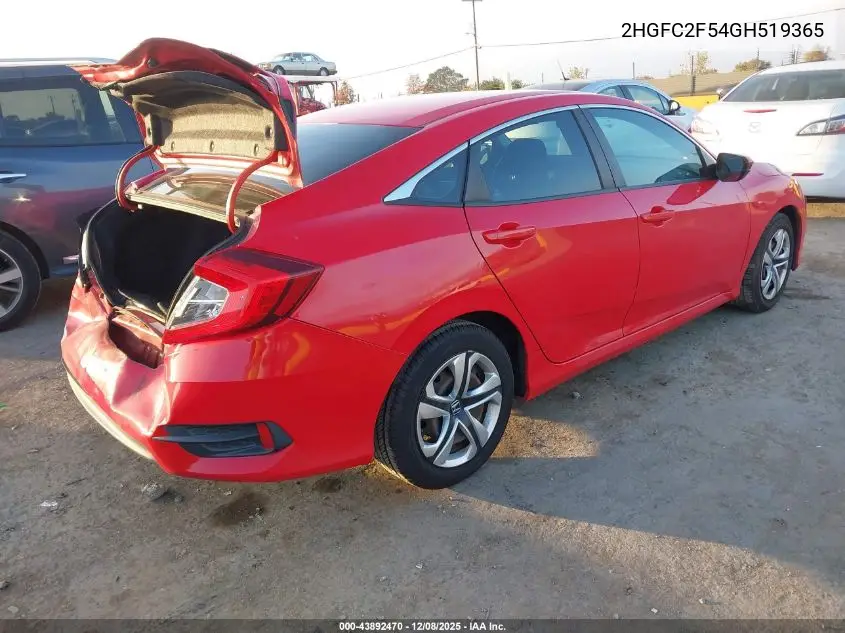 2HGFC2F54GH519365 2016 Honda Civic Lx