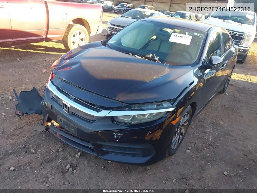 2HGFC2F74GH522316 2016 Honda Civic Ex