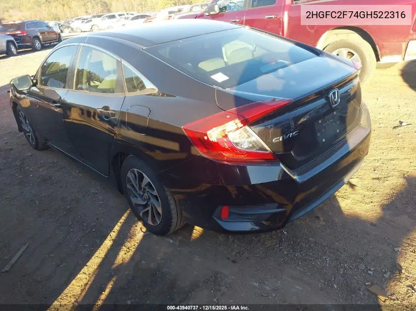 2HGFC2F74GH522316 2016 Honda Civic Ex