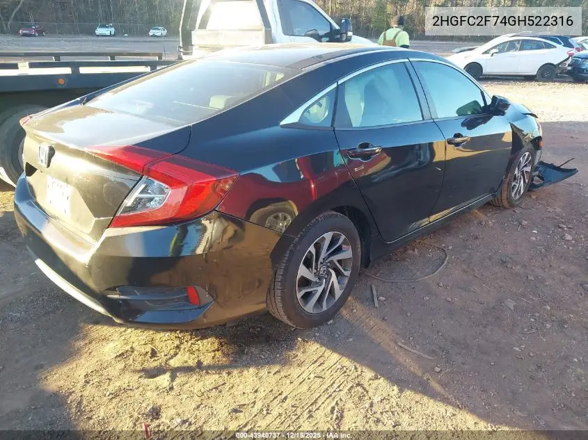 2HGFC2F74GH522316 2016 Honda Civic Ex