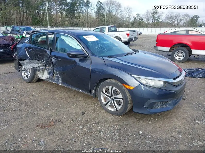 19XFC2F53GE038551 2016 Honda Civic Lx