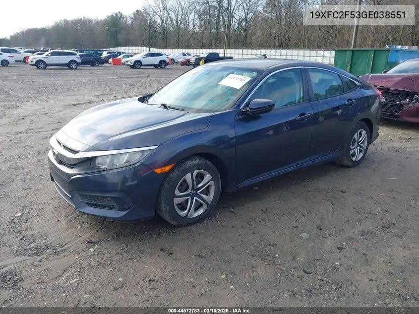 19XFC2F53GE038551 2016 Honda Civic Lx