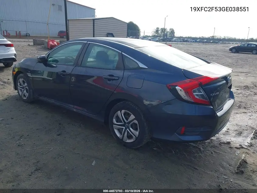 19XFC2F53GE038551 2016 Honda Civic Lx