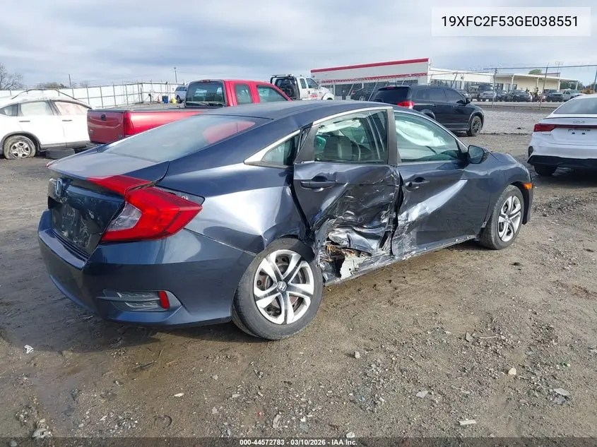 19XFC2F53GE038551 2016 Honda Civic Lx