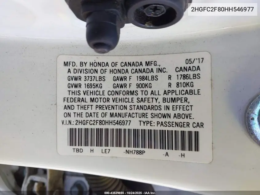 2HGFC2F80HH546977 2017 Honda Civic Ex