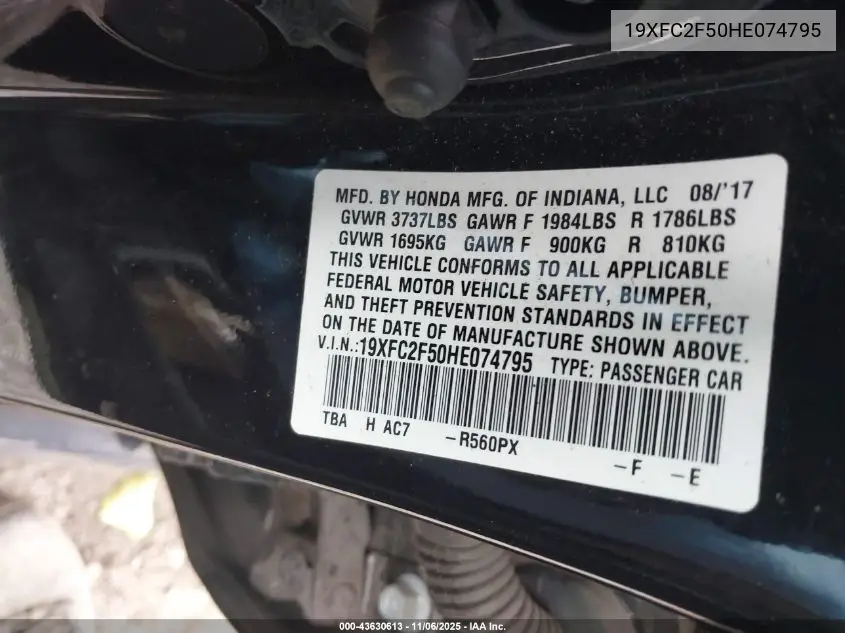 19XFC2F50HE074795 2017 Honda Civic Lx