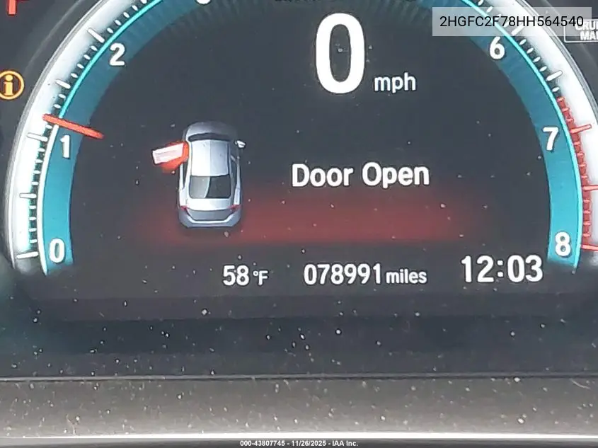 2HGFC2F78HH564540 2017 Honda Civic Ex