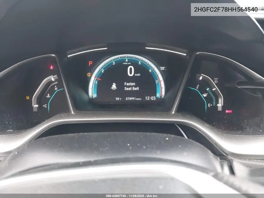 2HGFC2F78HH564540 2017 Honda Civic Ex