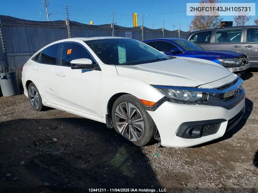 2HGFC1F43JH105731 2018 Honda Civic Ex-T