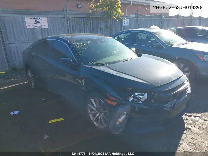 2HGFC2F63JH014398 2018 Honda Civic Se
