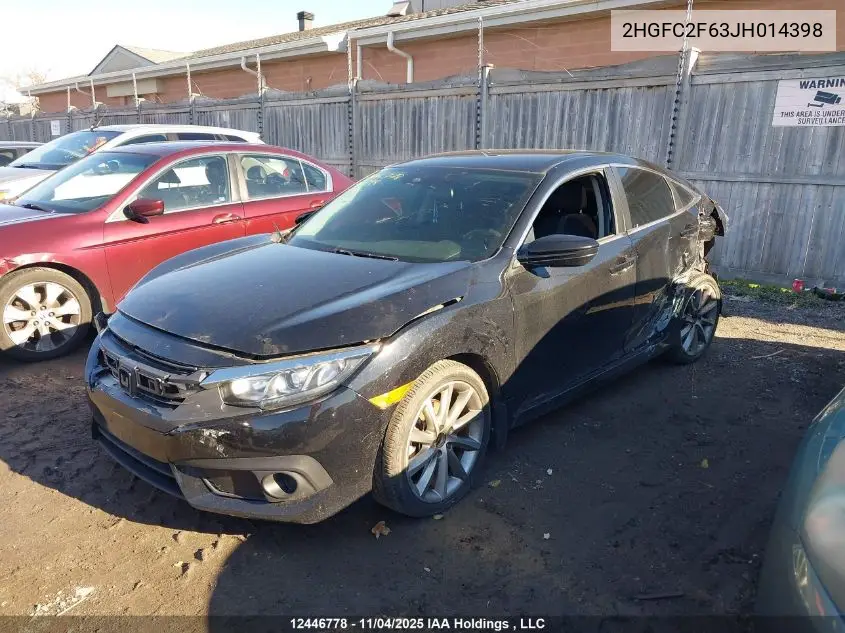 2HGFC2F63JH014398 2018 Honda Civic Se