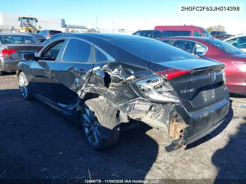 2HGFC2F63JH014398 2018 Honda Civic Se