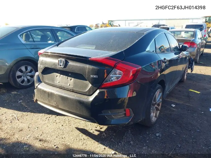 2HGFC2F63JH014398 2018 Honda Civic Se