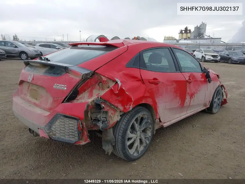 SHHFK7G98JU302137 2018 Honda Civic Sport Touring