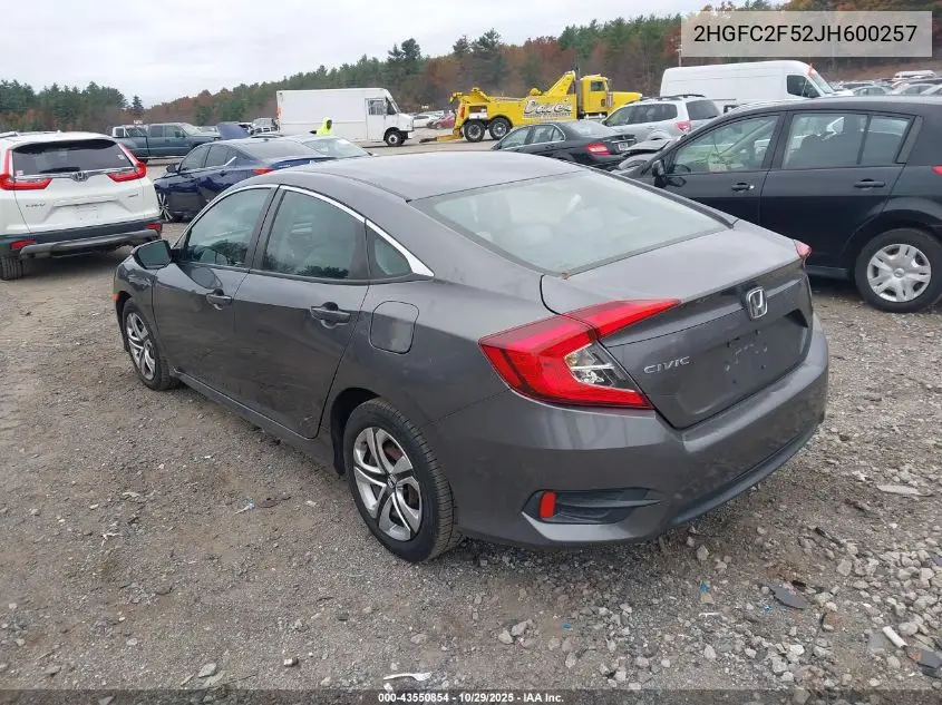 2HGFC2F52JH600257 2018 Honda Civic Lx