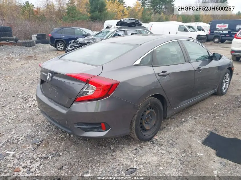 2HGFC2F52JH600257 2018 Honda Civic Lx