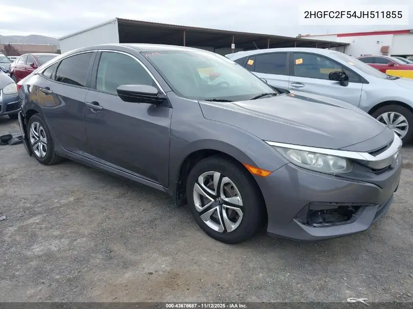 2HGFC2F54JH511855 2018 Honda Civic Lx