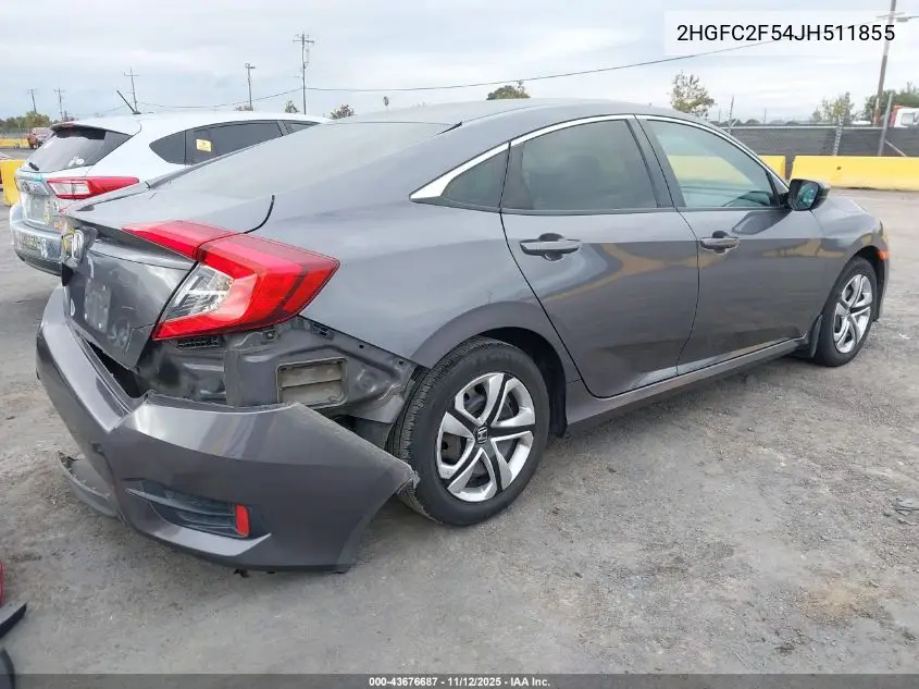 2HGFC2F54JH511855 2018 Honda Civic Lx
