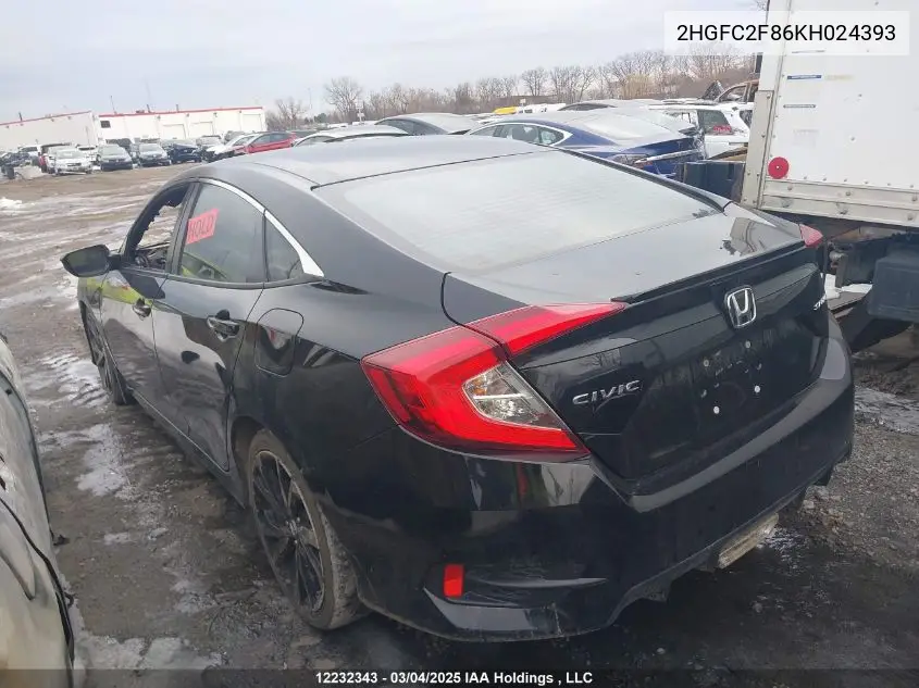 2HGFC2F86KH024393 2019 Honda Civic Sedan