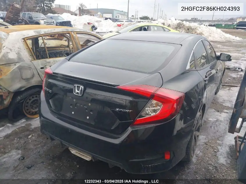 2HGFC2F86KH024393 2019 Honda Civic Sedan