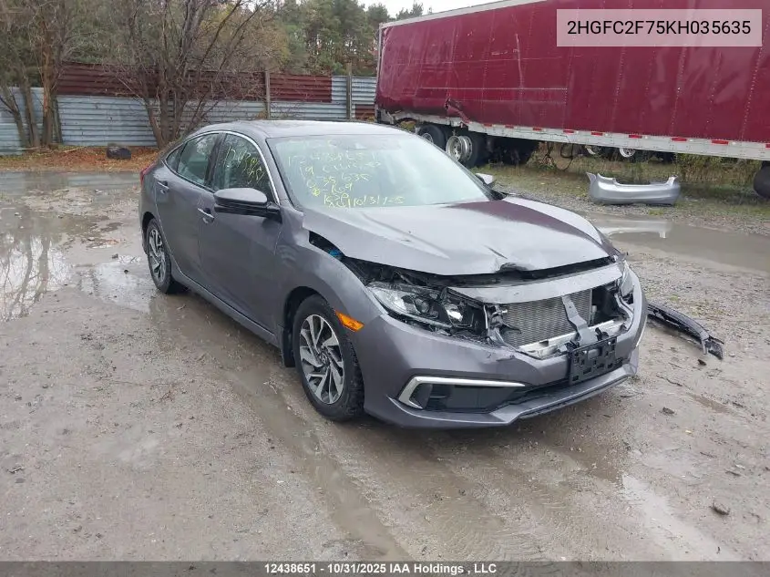 2HGFC2F75KH035635 2019 Honda Civic Ex 4Dr