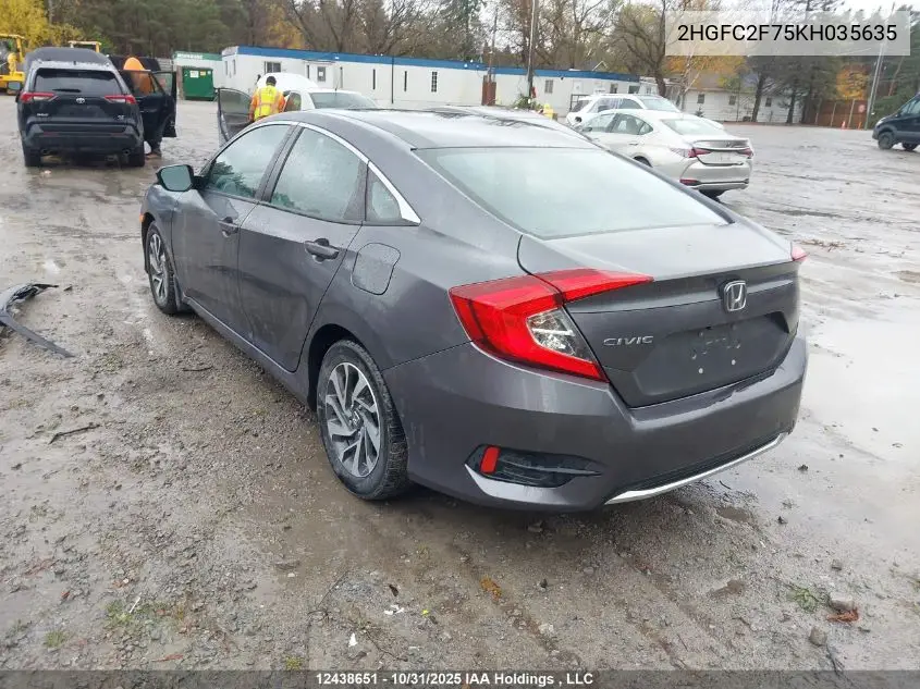 2HGFC2F75KH035635 2019 Honda Civic Ex 4Dr