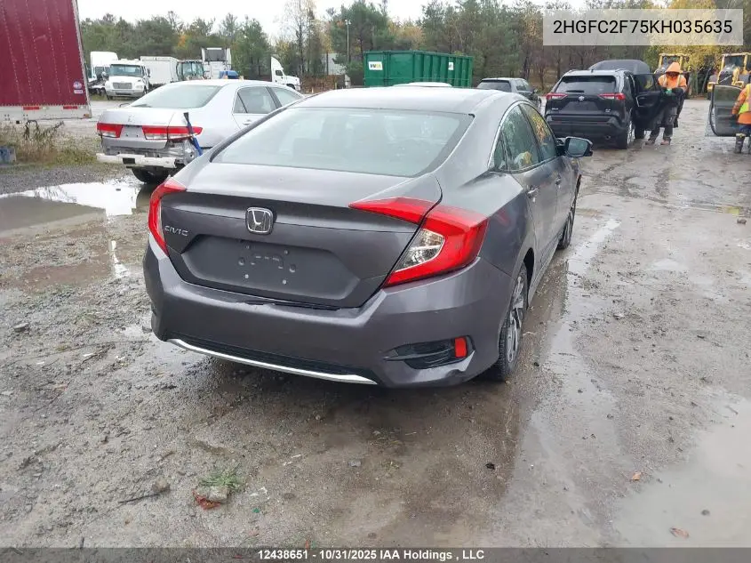2HGFC2F75KH035635 2019 Honda Civic Ex 4Dr