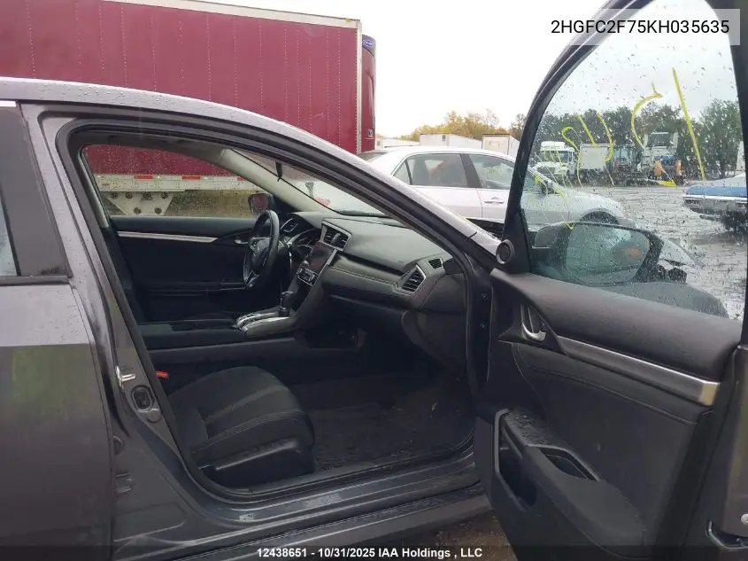 2HGFC2F75KH035635 2019 Honda Civic Ex 4Dr