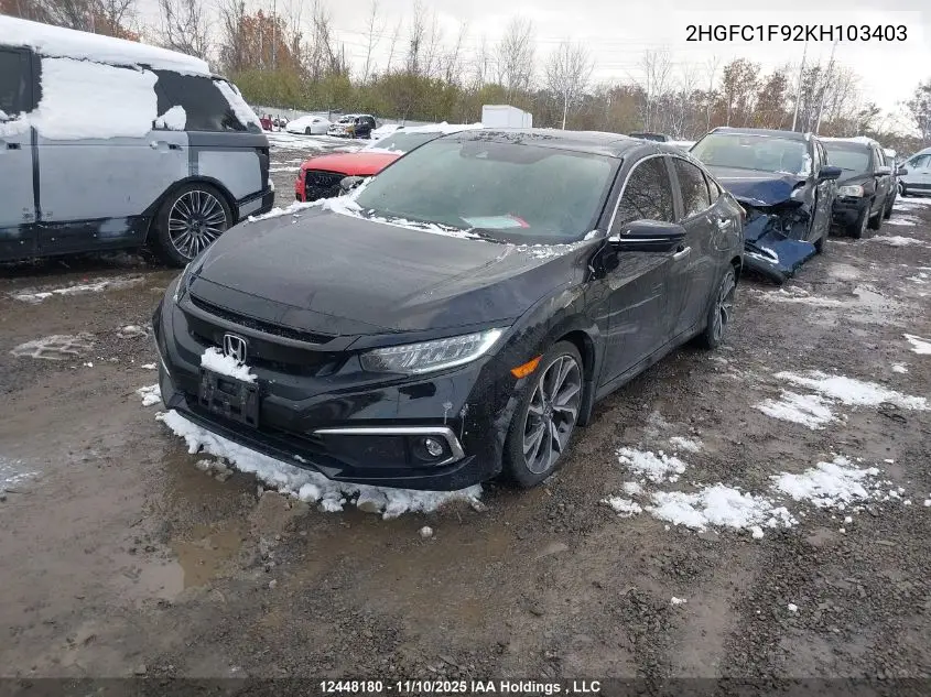 2HGFC1F92KH103403 2019 Honda Civic Touring
