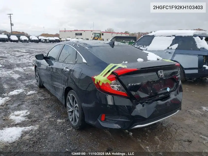 2HGFC1F92KH103403 2019 Honda Civic Touring