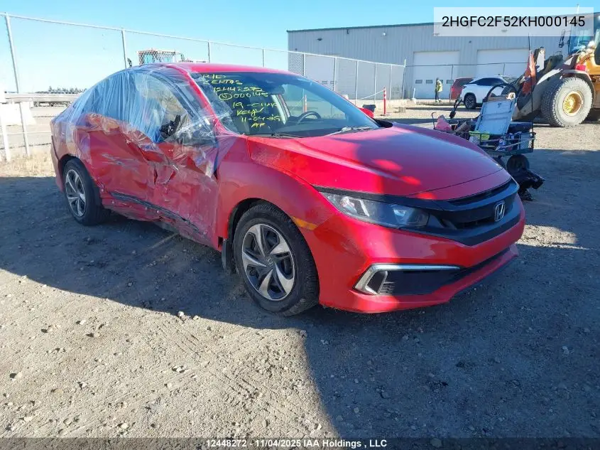 2HGFC2F52KH000145 2019 Honda Civic Lx