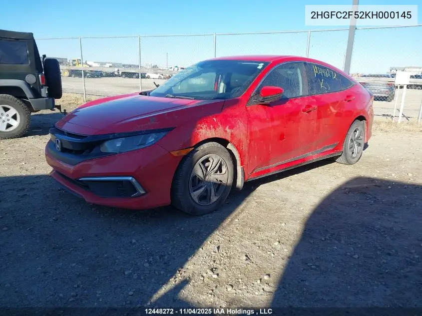 2HGFC2F52KH000145 2019 Honda Civic Lx