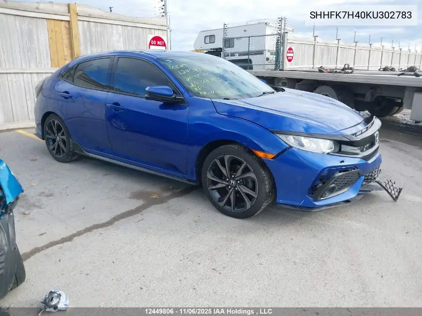SHHFK7H40KU302783 2019 Honda Civic Sport