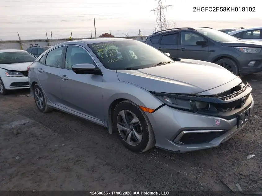 2HGFC2F58KH018102 2019 Honda Civic Lx