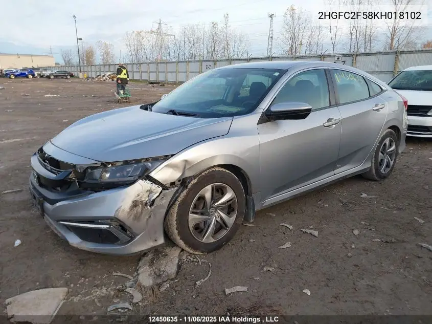 2HGFC2F58KH018102 2019 Honda Civic Lx