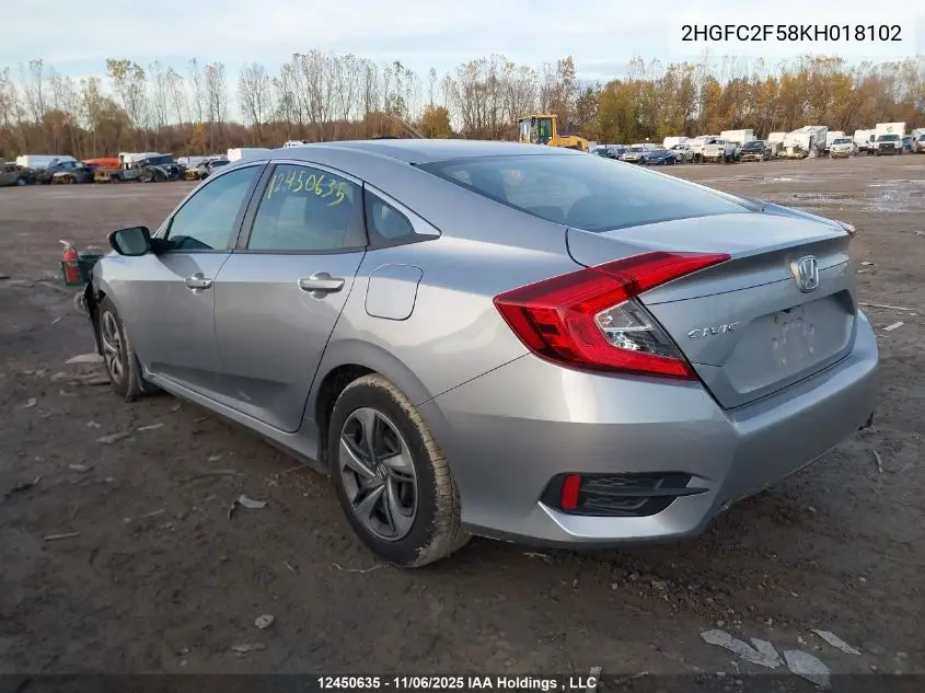 2HGFC2F58KH018102 2019 Honda Civic Lx