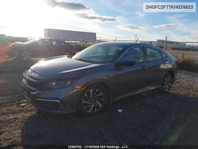 2HGFC2F77KH039833 2019 Honda Civic Ex 4Dr